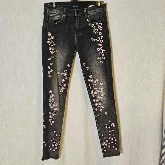 DRIFTWOOD JACKIE Cherry Blossom Embroidered Black Stretch Denim Jeans Sz 26 - Picture 2 of 13